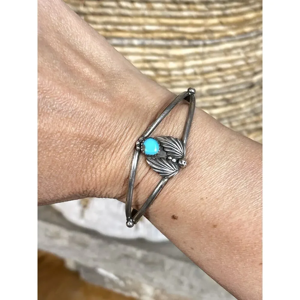 VTG Navajo Turquoise Sterling Silver Cuff Bracelet Native Southwest Western 6.6”